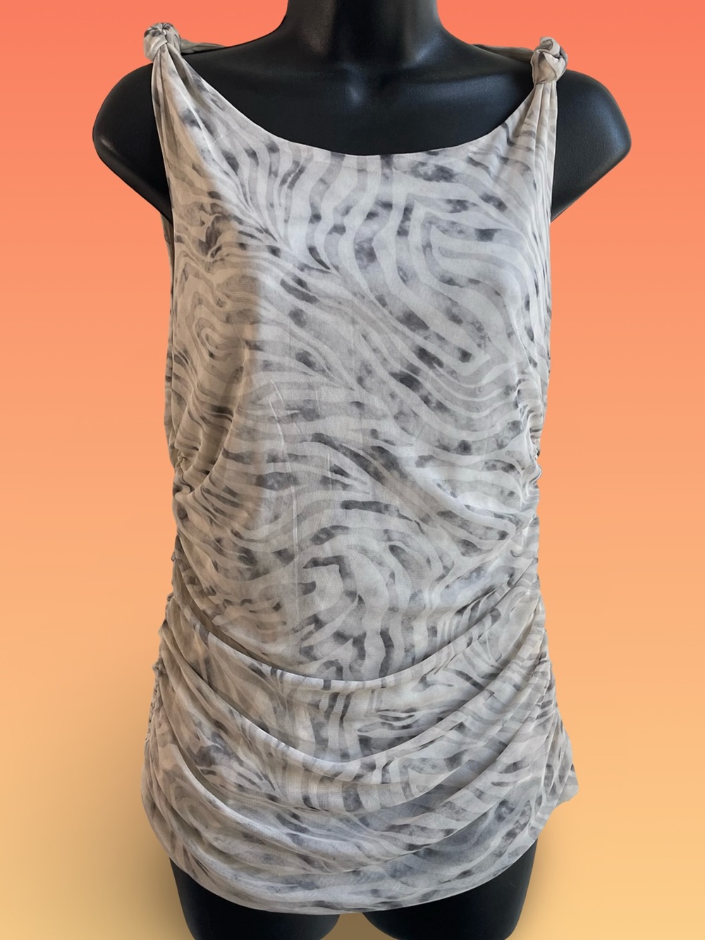Jane and Delancey Printed Mesh Ruched Tank Top Abstract Animal Print SzM